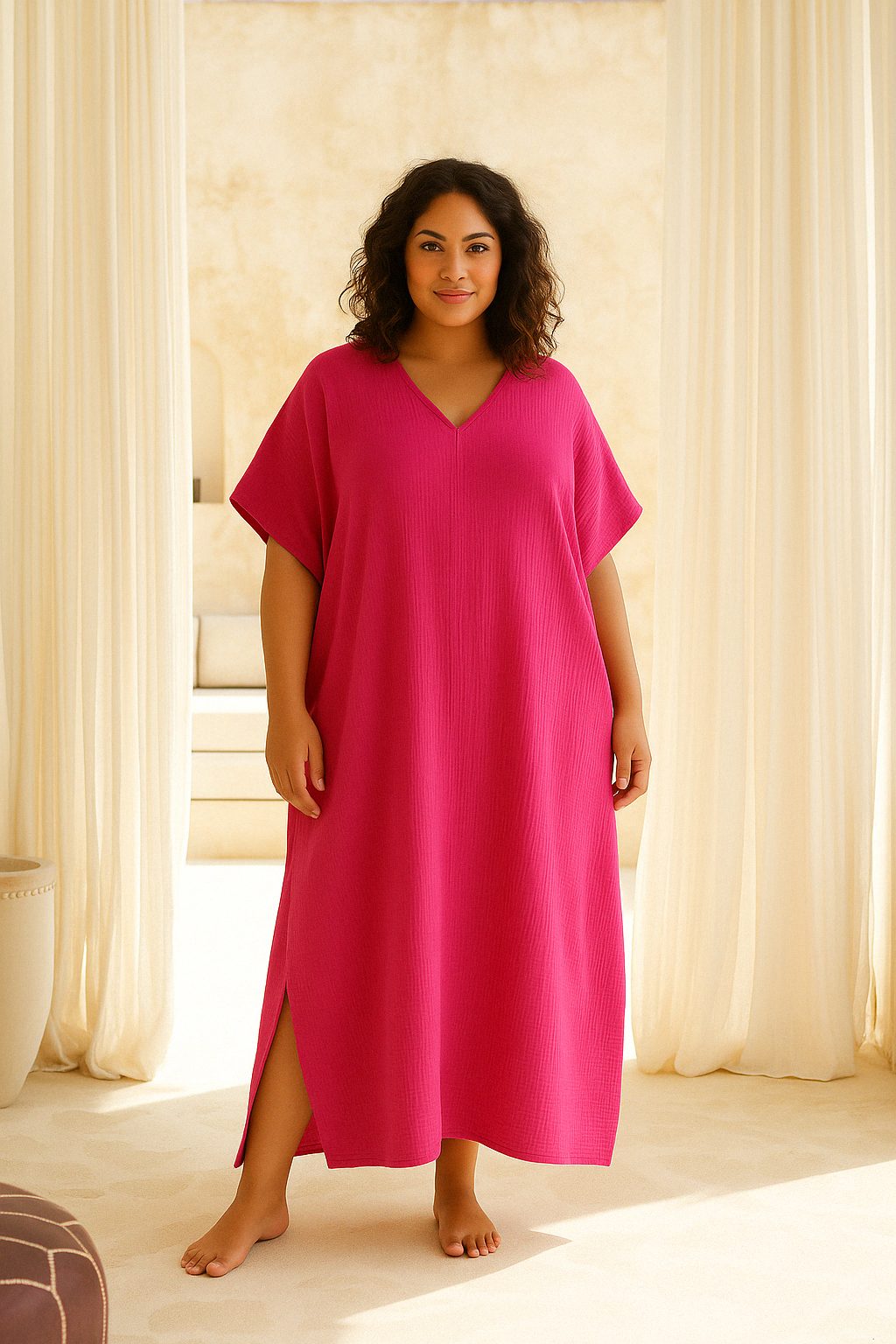 Eco-friendly cotton kaftan for plus-size women