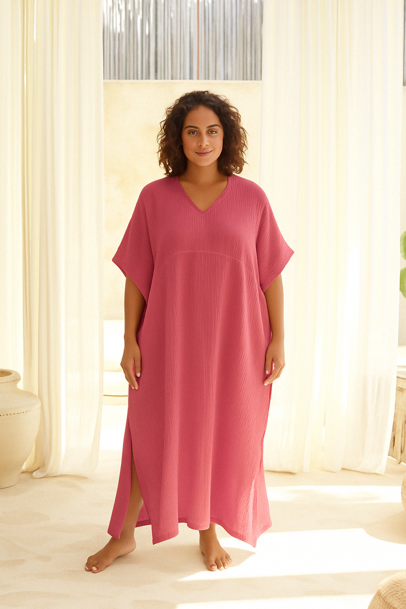 Shanti Cotton Gauze Kaftan ~ Rose' Plus size Kaftans