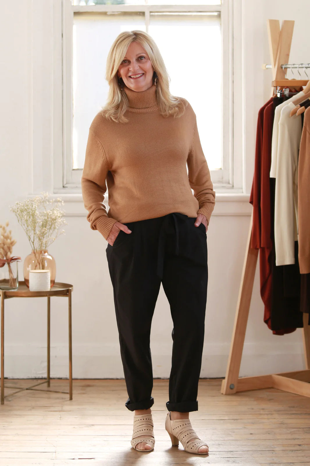 "Comfortable bamboo women's jumper: Turtle neck style offers warmth and sustainability in everyday wear."