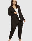 "Buttery soft bamboo cardigan in black: Sustainable style meets comfort in this elegant garment."