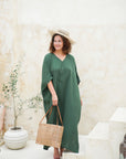 Elevate your style with our Forest Green Cotton Gauze Long Eco-Friendly Plus Size Kaftan. Comfort meets elegance in every stitch. Shop now!