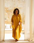 Unleash your inner goddess with our mustard kaftan. Shanti Cotton Gauze Kaftan in Turmeric - plus size beach kaftan Australia fits up to 5XL