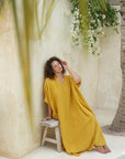 Embrace comfort & style in our mustard cotton kaftan. Shanti Cotton Gauze Kaftan in Turmeric - plus size kaftan Australia fits up to 5XL