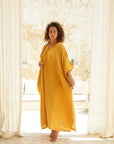 Effortlessly chic in mustard: Our cotton kaftan exudes grace & comfort. Get yours for unmatched style!