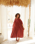 Rust Cotton Gauze Long Kaftan - sustainable plus size resort wear in 100% cotton