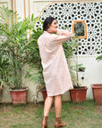 "Geo print handmade cotton shirt: Exceptional craftsmanship meets trendy design in this versatile piece."