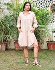 "Geo print cotton shirt: Handcrafted elegance, blending style and comfort seamlessly."