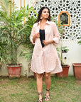 "Artisanal cotton long shirt: Geo print design, meticulously crafted for fashionable appeal."