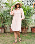 "Handmade cotton shirt in geo print: Unique artisanal creation, perfect for chic and trendy looks."