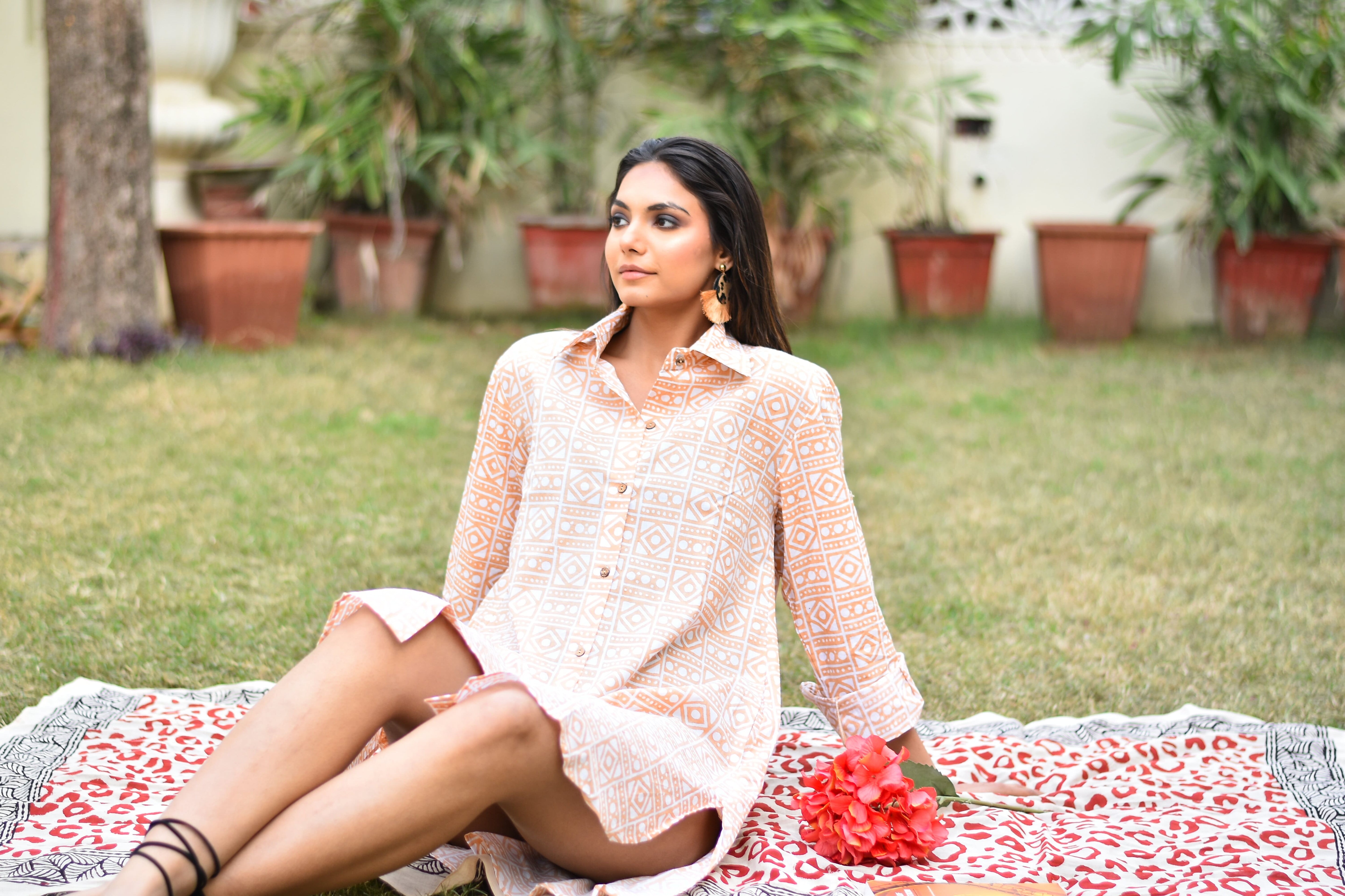 "Unique cotton shirt: Handcrafted geo print, a symbol of individuality and artistry."