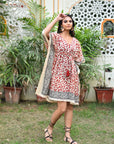 Kavya Short Kaftan in Leopard Print - sustainable plus size beachwear Australia hand block printed