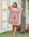 Kavya Short Kaftan in Leopard Print - sustainable plus size beachwear Australia hand block printed