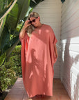 Shop the light pink cotton kaftan, designed for relaxed elegance. Soft, breathable, and perfect for everyday wear. Comfort meets style.