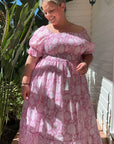 Shop the pink floral shirred-top cotton maxi dress for a flattering, breezy look. Perfect for day-to-night wear!