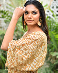 Kavya Short Kaftan in Mustard - plus size beach kaftan Australia hand block printed