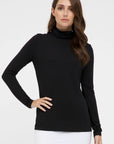 "Stylish black bamboo women's top: Luxurious comfort meets sustainability in versatile attire."