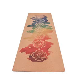 "Unroll sustainability with our chakra print cork yoga mats. Experience comfort, grip, and environmental harmony."