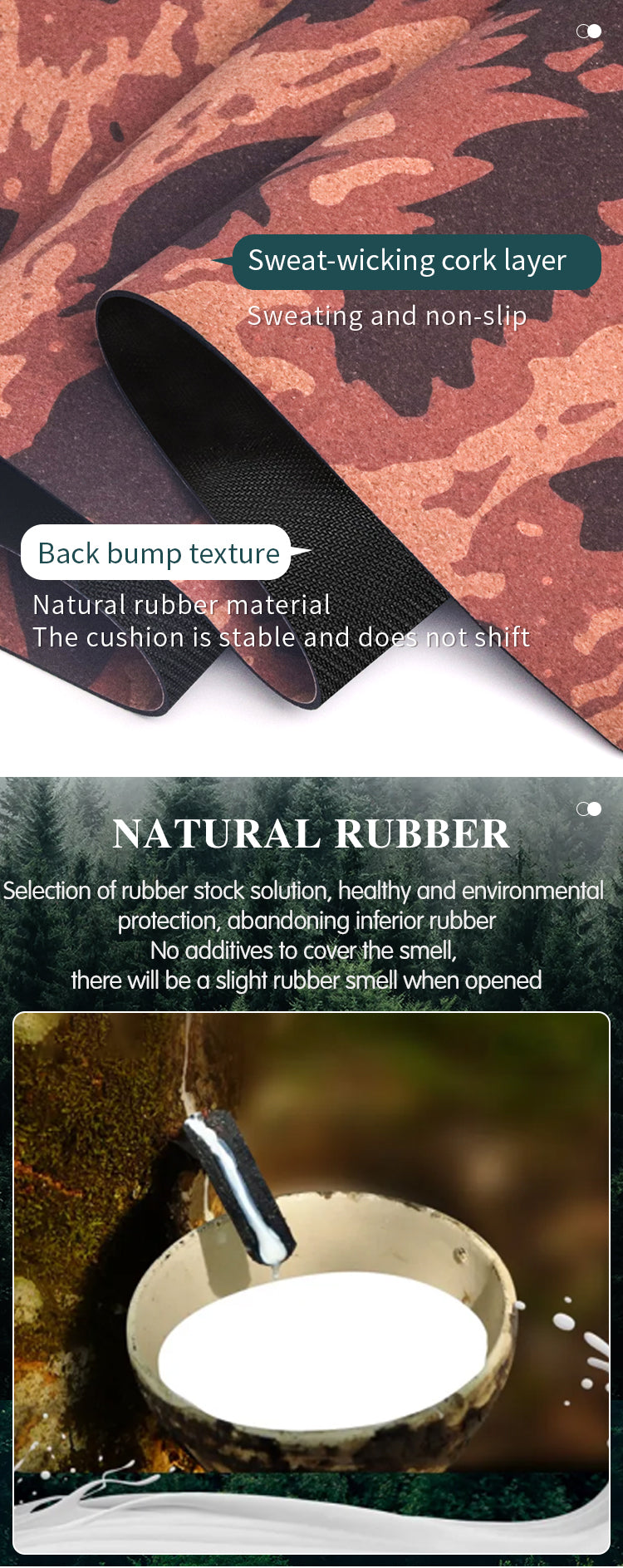 "Eco-conscious cork yoga mat: Sustainable, soft top, super grip base, moisture-wicking, odor-resistant."