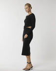 "Discover elegance in every detail with our cut-out waist black midi dress. Elevate your style today!"