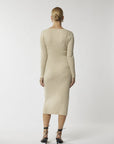 Sculpted style: Beige cut-out midi dress for a flawless silhouette. Shop now!