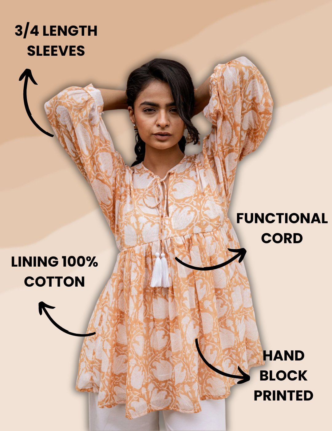 Brown cotton top featuring a delicate floral pattern, perfect for casual wear.