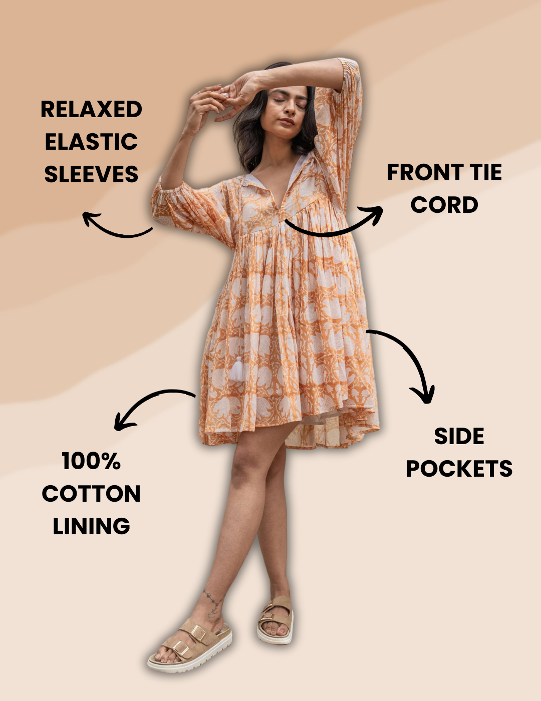 Chic brown cotton dress with a flowing design and short sleeves, perfect for effortless everyday style.