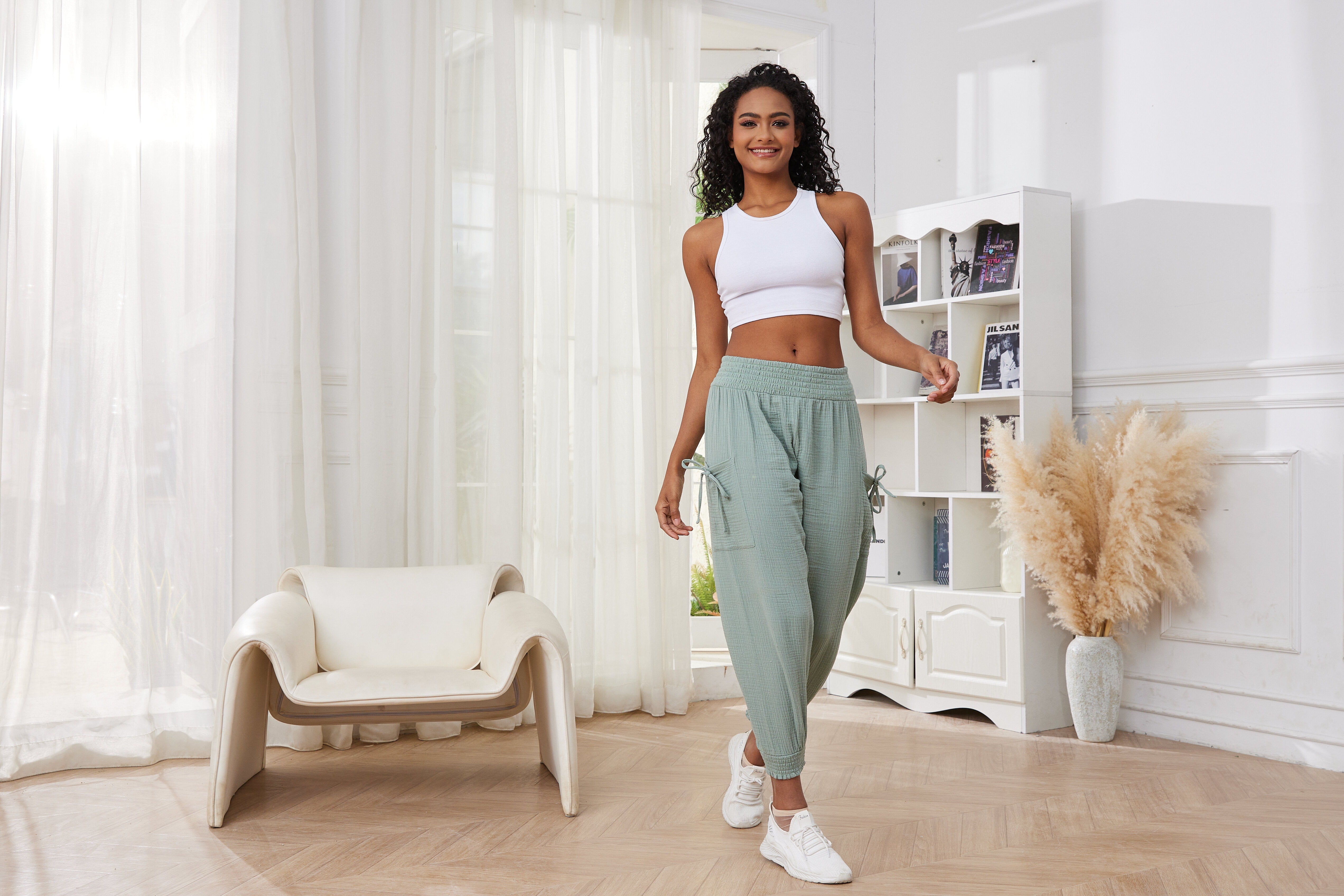 Relaxed fit sage cotton pants - your go-to choice for laid-back chic style