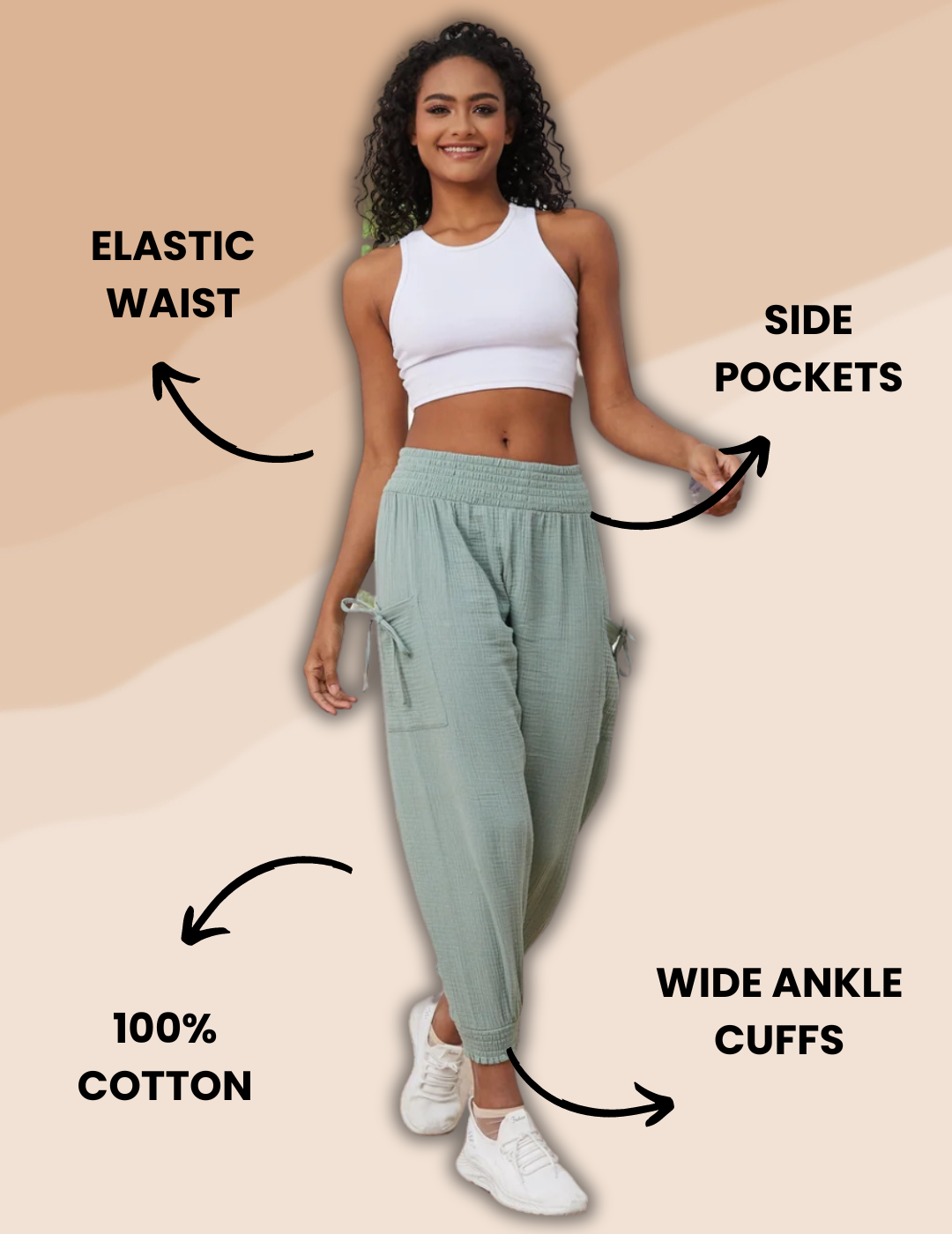 Stylish sage relaxed fit pants with a relaxed cut, ideal for a laid-back and fashionable look.