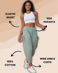 Stylish sage relaxed fit pants with a relaxed cut, ideal for a laid-back and fashionable look.