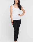 "White bamboo women's singlet: Enjoy buttery softness and eco-friendly style in this versatile garment."