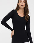 "Buttery soft bamboo women's full sleeve top in black: Sustainable style with a touch of elegance and comfort."