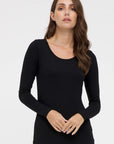  "Black bamboo women's full sleeve top: Luxuriously soft and eco-friendly, perfect for chic, sustainable fashion."