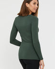 "Comfortable bamboo women's clothing: Green full sleeve top offers buttery softness and timeless style."