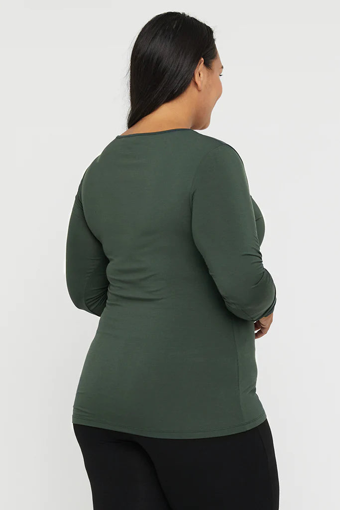 "Bamboo women's full sleeve top: Stay chic and comfortable in green, crafted from buttery soft fabric."