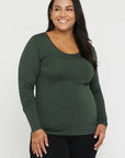 "Buttery soft bamboo women's full sleeve top in green: Sustainable style with a touch of elegance and comfort."