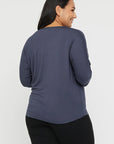 "Buttery soft bamboo women's top: Charcoal hue adds elegance to sustainable fashion."