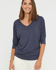 "Eco-conscious bamboo top for women: Charcoal hue ensures both comfort and sustainability."