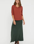 "Rust bamboo women's top: Luxuriously soft and eco-friendly, perfect for chic, sustainable fashion."