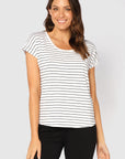 "Bamboo women's top: Stay chic and comfortable in striped fabric, crafted for sustainable luxury."