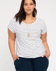 "Striped bamboo women's top: Luxuriously soft and eco-friendly, perfect for chic, sustainable fashion statements."