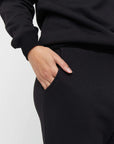 "Buttery soft bamboo track pants for women: Black hue adds versatility to eco-conscious attire."