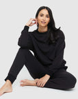 "Bamboo women's track pants: Stay comfy and chic in black, crafted from buttery soft fabric."