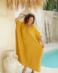 Mustard magic: Our cotton guaze kaftan spells comfort & allure. Elevate your wardrobe effortlessly!