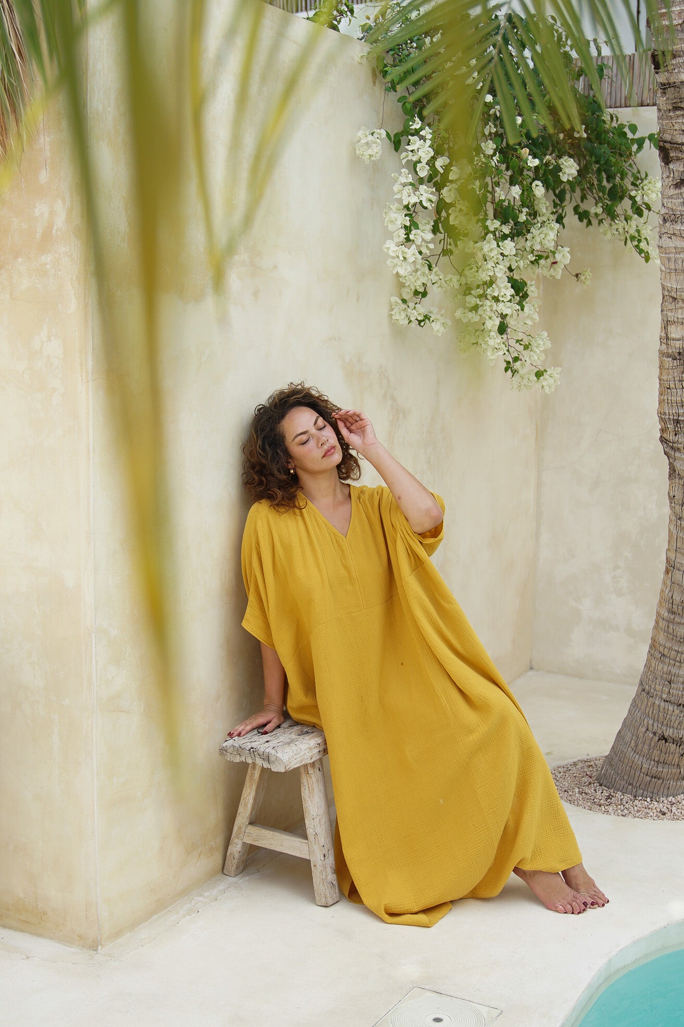 Embrace comfort & style in our mustard cotton kaftan. Effortlessly chic, perfect for any occasion. Shop now!
