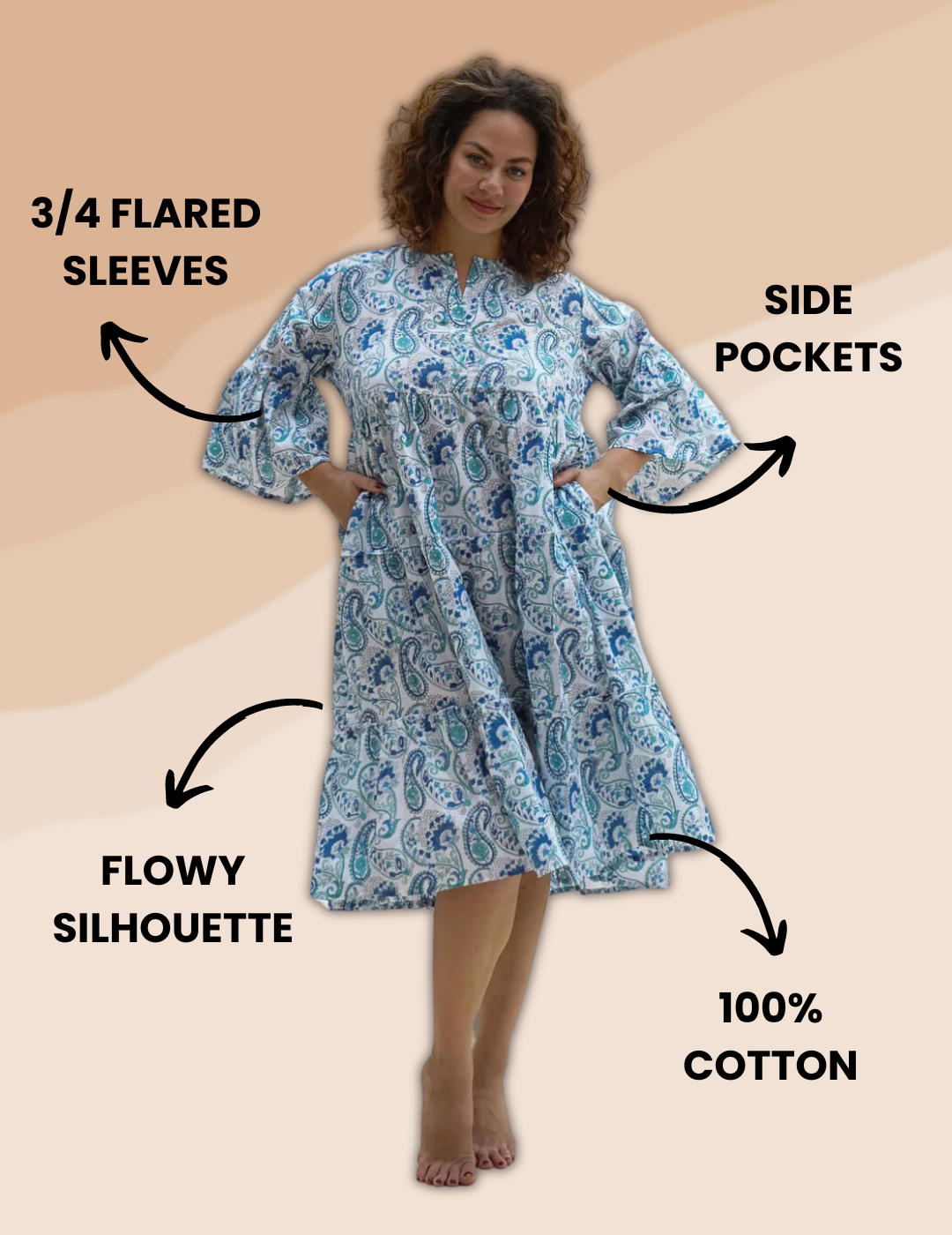 Soft blue cotton midi dress with a simple, timeless design, offering comfort and style for any occasion.