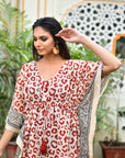 "Leopard print cotton short kaftan: Handmade with care, offering both style and comfort."