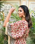 "Handmade leopard print cotton short kaftan: Artisanal craftsmanship meets fashionable design."