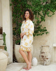 Feel fabulous in our yellow floral short dress. A must-have for your wardrobe!