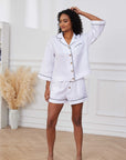 "Breathe easy in linen: Experience the natural comfort of these breathable white pyjamas crafted from premium linen."