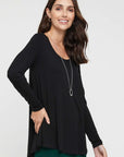 "Elevate your basics: Black Bamboo Full Sleeve Top. Relax in eco-friendly style. Order now!"